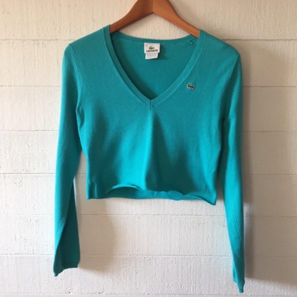 Lacoste Seafoam Green Long Sleeve Crop Sweater Sm